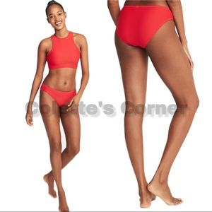 Old Navy Medium Coverage Red Textured-Stripe Ribbed Bikini Bottom